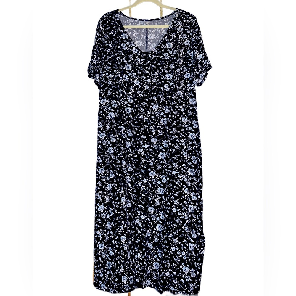 Floral blue and White button down Dress